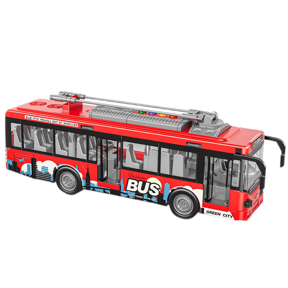Veículo com Fricção - Ônibus de Passeio Vermelho - City Bus Series - Luz e Som - 1:16 - Yes Toys