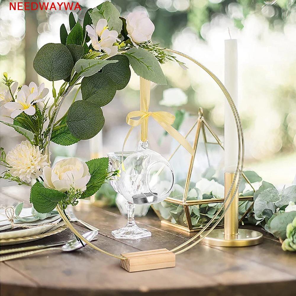 NEEDWAYWA Aros De Flores De Metal Dourado , Anéis Redondos De Suporte De Base Vintage , Argola Decoração DIY De Ferro
