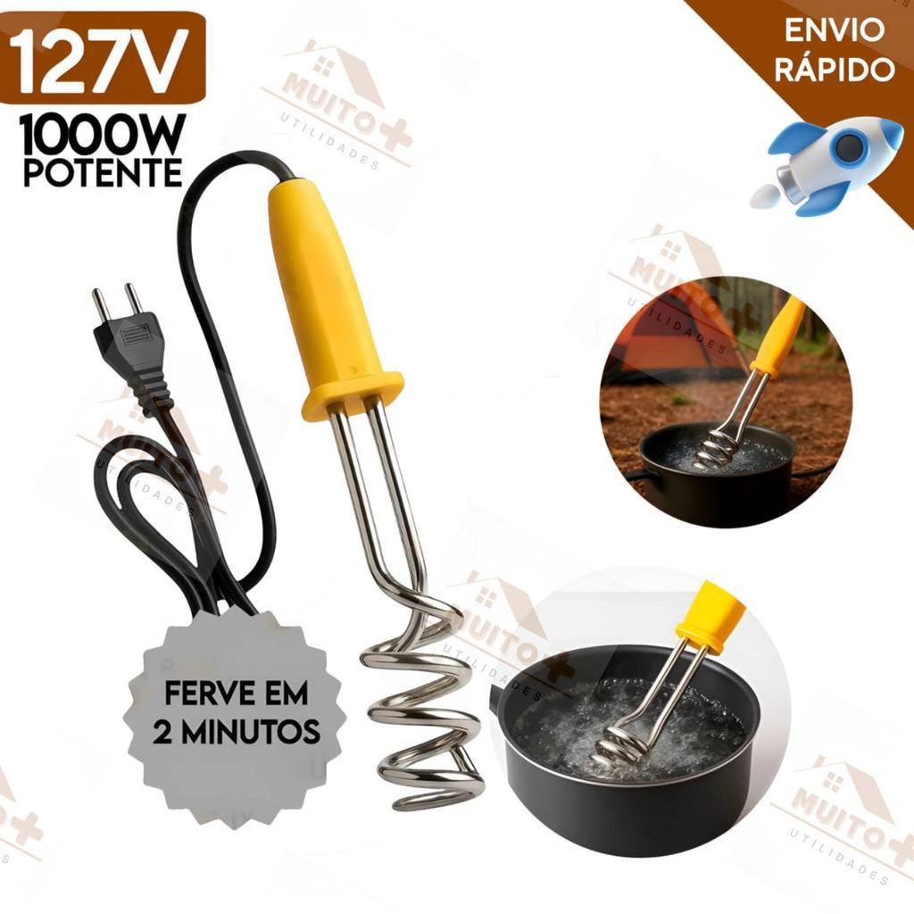 Ebulidor Elétrico 1000W Mergulhão Rabo Quente Aquecedor de Água Portátil Café Rápido Potente