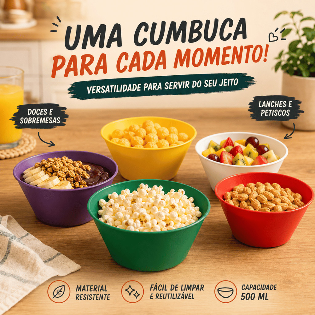 Atacado Kit 100 Cumbucas Plásticas 500ml Coloridas Bowl Reforçado Para Revenda e Festa