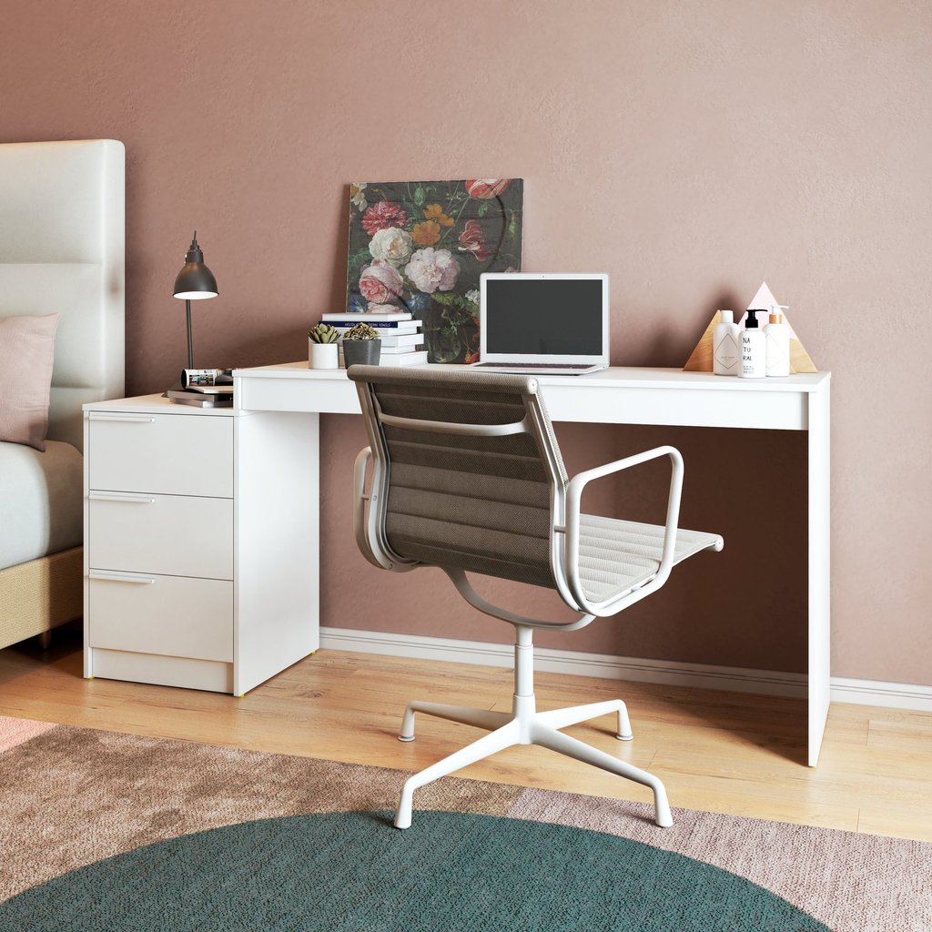 Mesa Escrivaninha 3 Gavetas 176,5cm Branco Branco