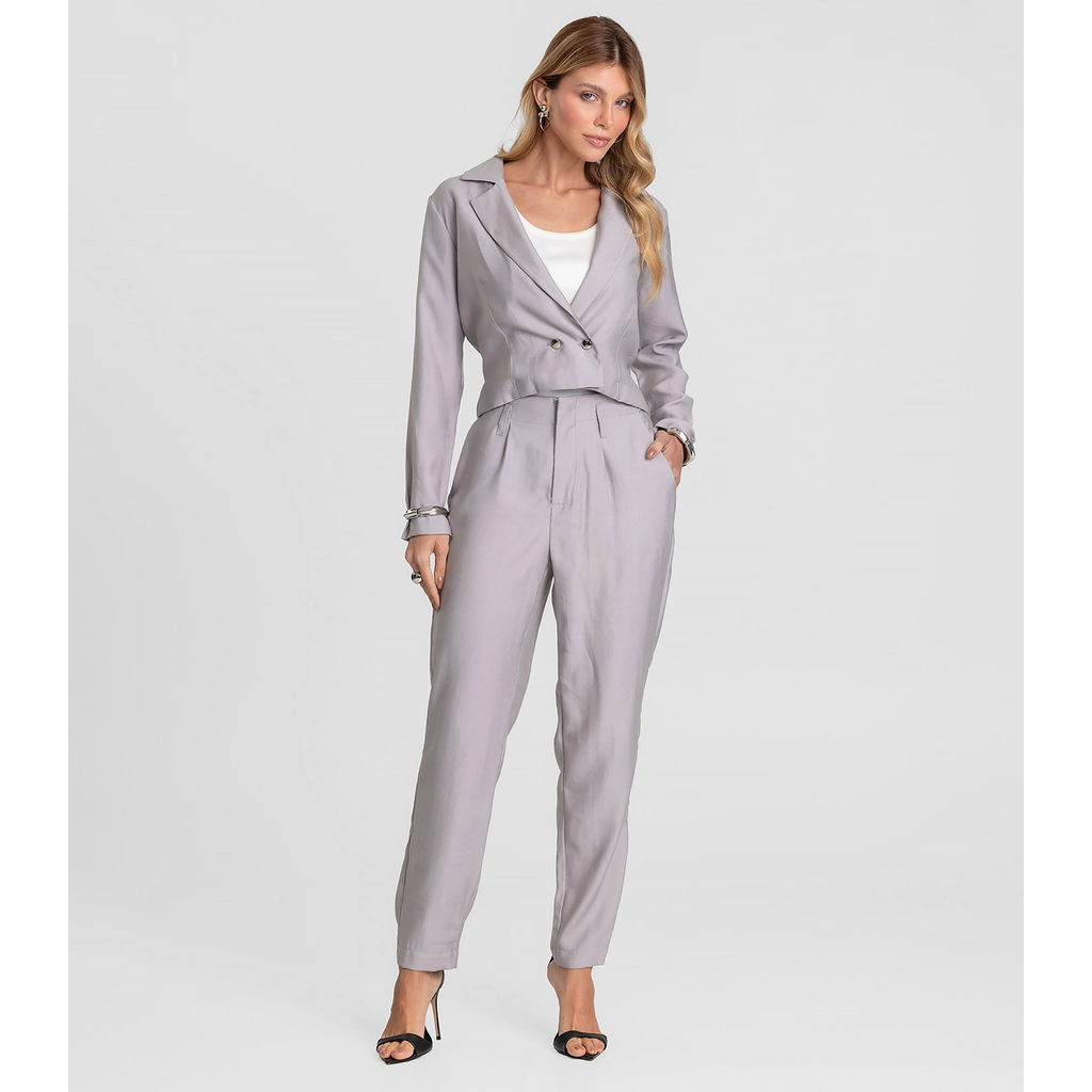 Calça Feminina Cenoura Alfaiataria Dianna Cinza