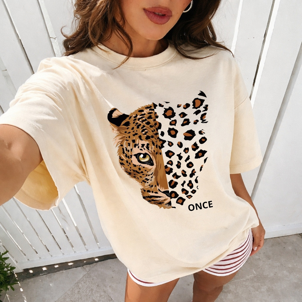 Camiseta T-shirt Inspiração Onça Tendência Moda Mulher Estampada Confortável 100% Algodão Envio Rápido