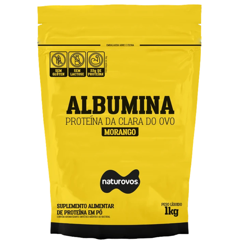 ALBUMINA 1KG SABOR MORANGO NATUROVOS (PROTEINA DA CLARA DO OVO)