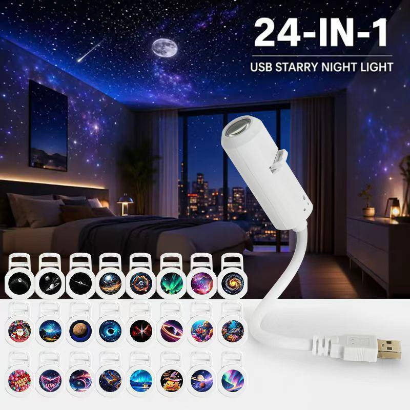 Mini Projetor Portátil De Galáxia , 24 Slides Para Decoração De Casa E Carro , Luz Noturna Estrelada Recarregável Por US