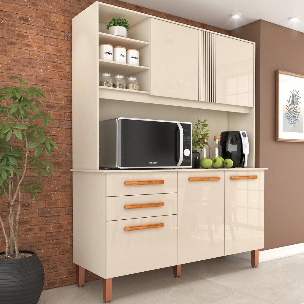 Armário de Cozinha 5 Portas 2 Gavetas Adelle Yescasa 120cm Off White