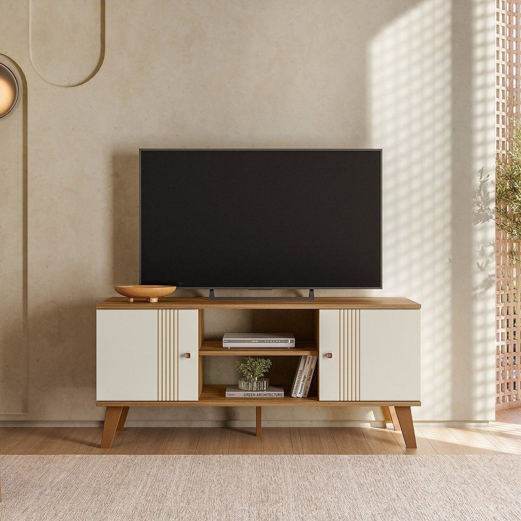 Rack para TV até 50 Polegadas 115cm Denver Pata com Duas Portas Nature/Off White