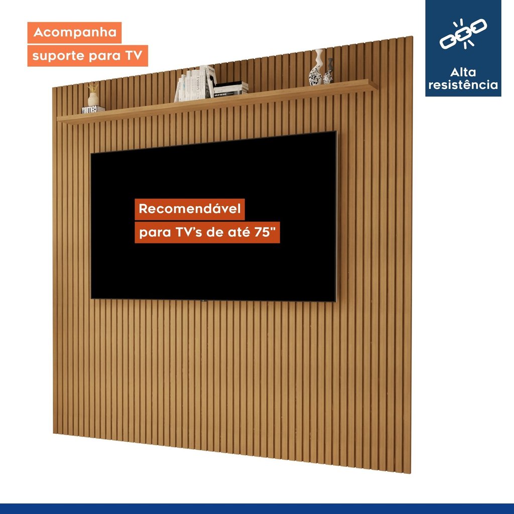 Painel para TV até 75 Polegadas MDF 224CMX218CM Frisado Curitiba Marrom · foto 2