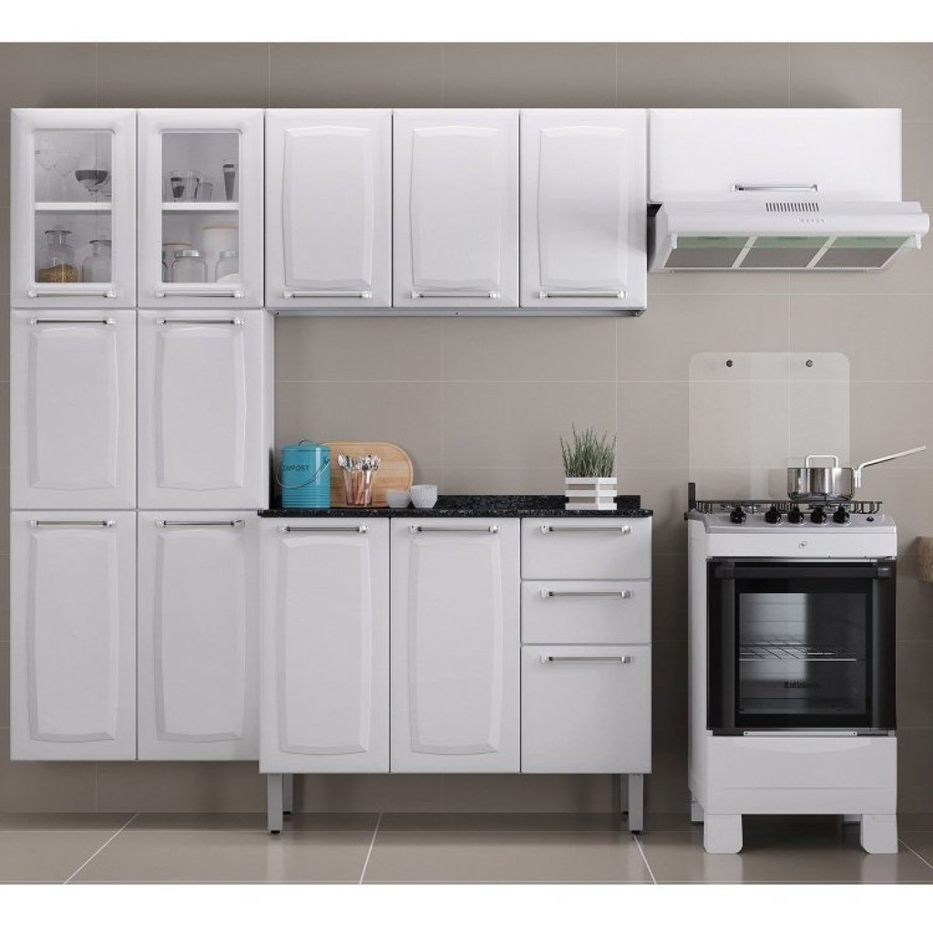 Cozinha Completa Modulada 4 Peças 13 Portas 2 Gavetas Luce Itatiaia Branco Branco