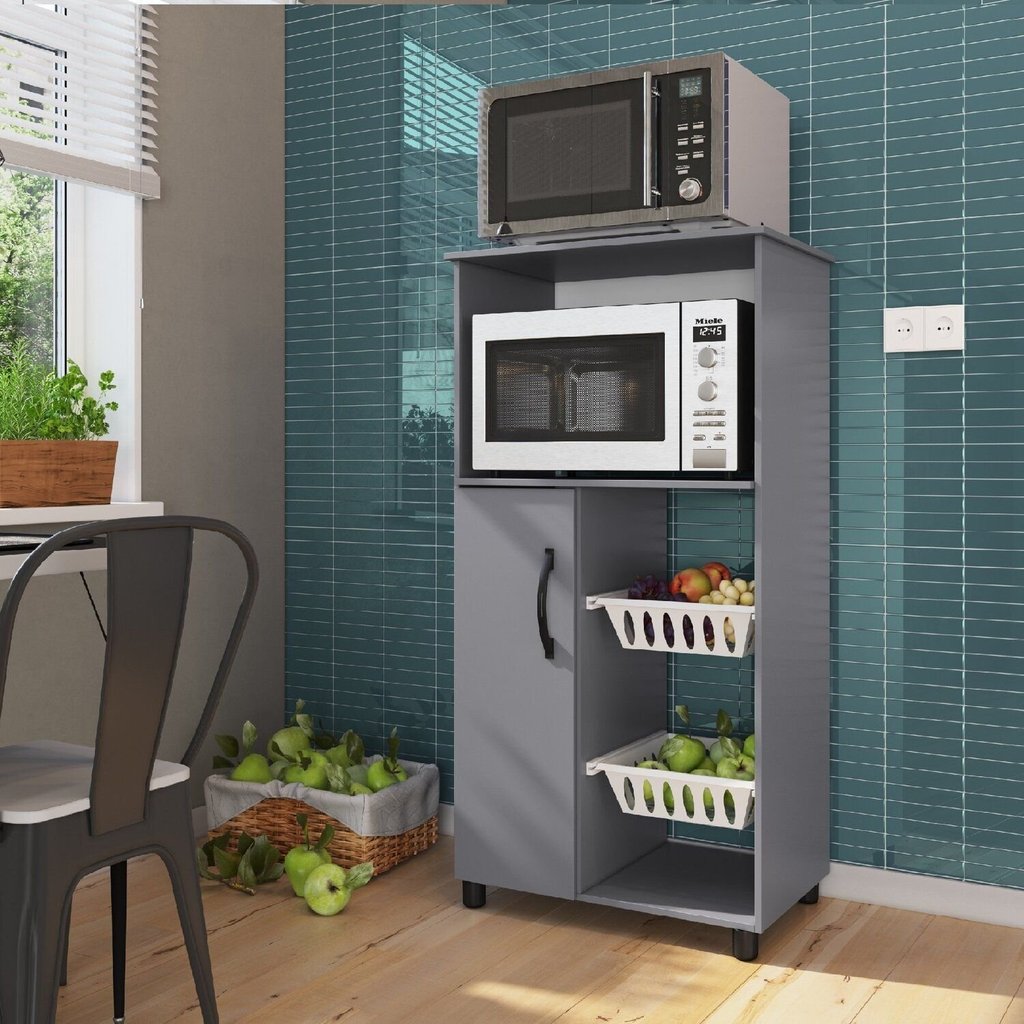 Fruteira com Nicho para Forno 1 Porta 2 Cestos Cinza