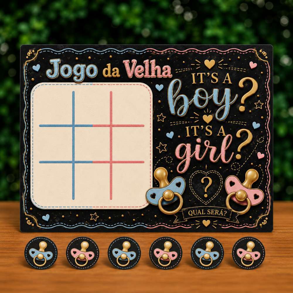 Lembrancinha Personalizada Jogo da Velha Chá Revelação Dourado e Preto / Lembrancinha de Aniversário Personalizada