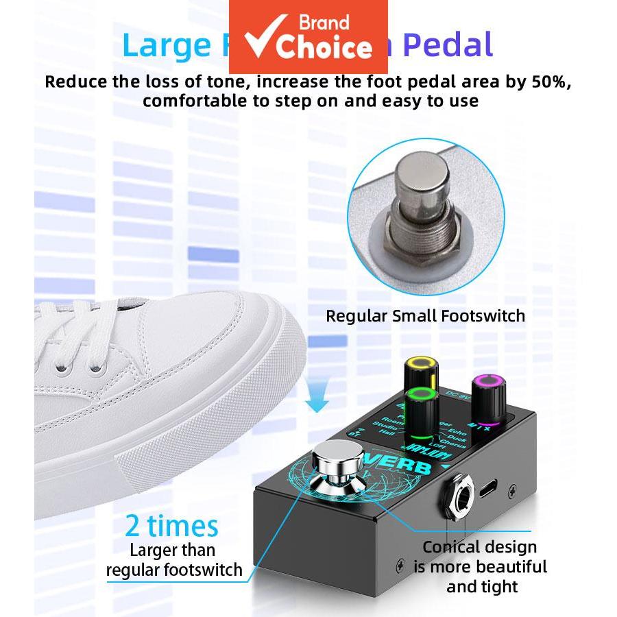 JAMJUM Digital Reverb Stompbox 9 Predefinições De Som Áudio USB DC9V Dupla Potência True Bypass Pedal Compacto Para Baix