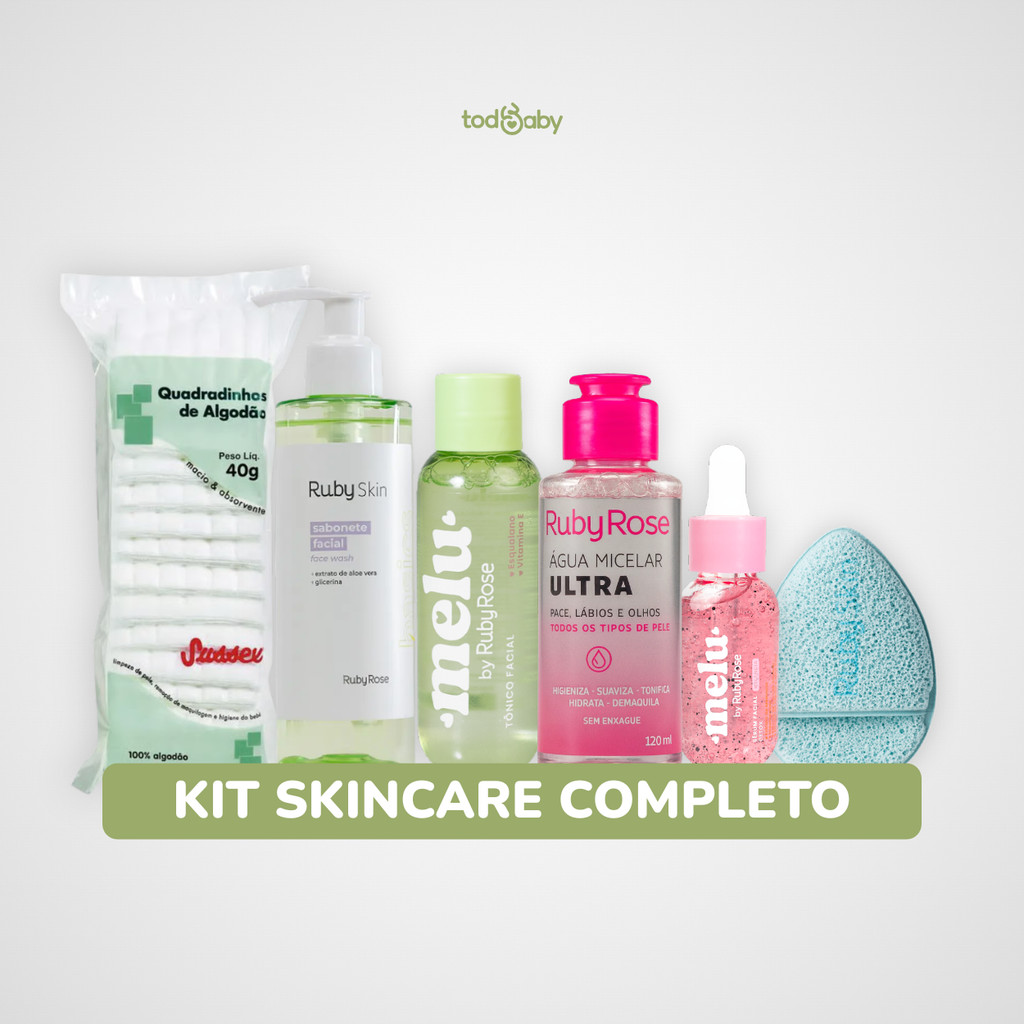 Ruby Rose Kit Skincare Completo 6 Itens Algodão + Sabonete + Tônico + Sérum