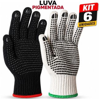 KIT 6 Pares Luva Pigmentada Algodão Antiderrapante EPI Obra Construção Civil Mecânica Jardinagem