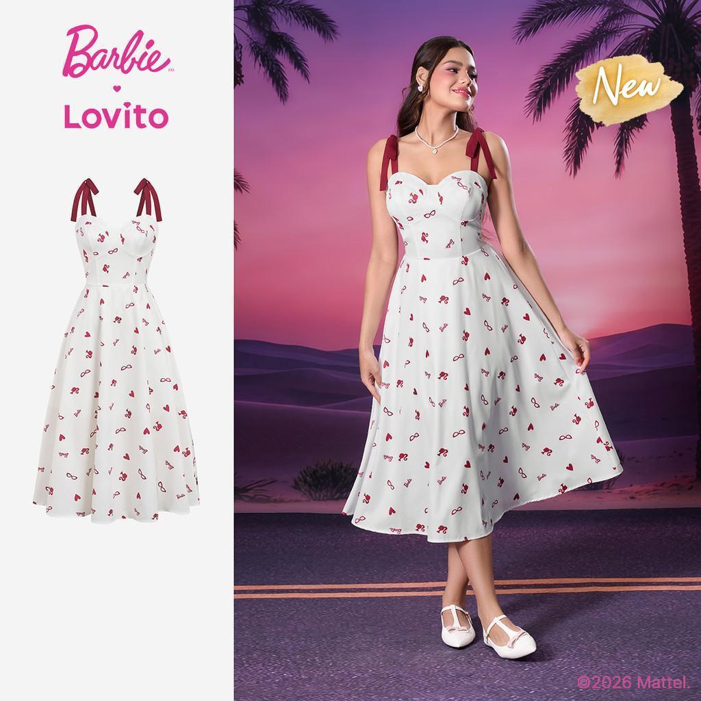 (New Arrival) Barbie™ X Lovito Vestido Branco Longo Feminino Primavera/Verão Mod