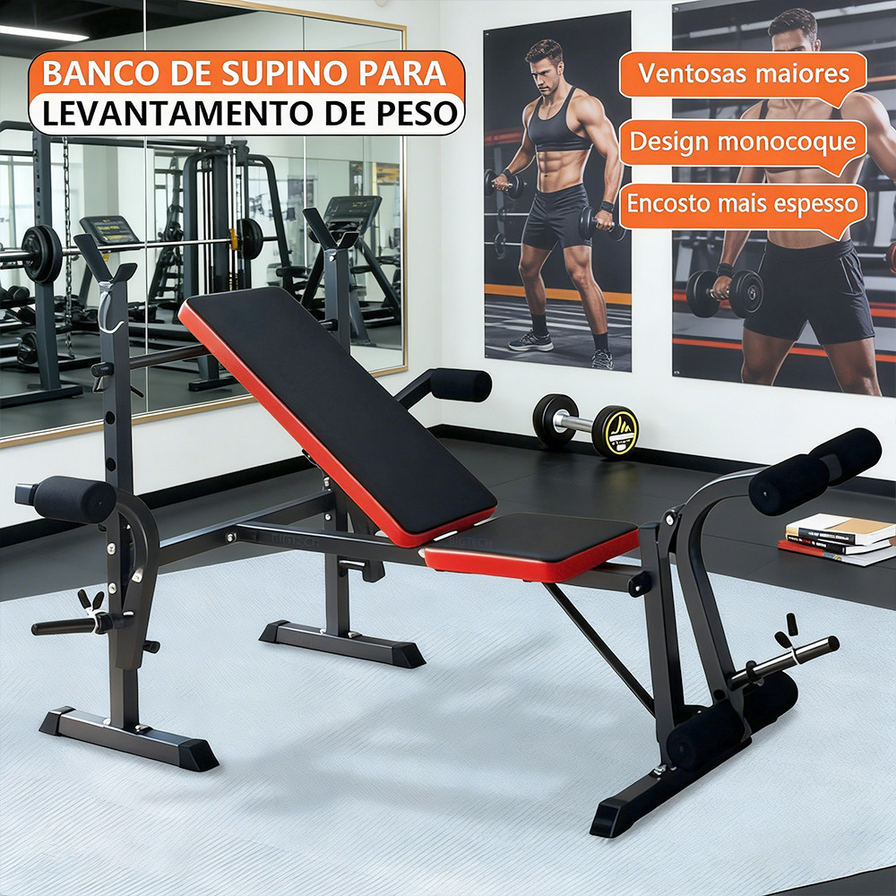 Banco de Musculação Dobrável Multifuncional com Suporte