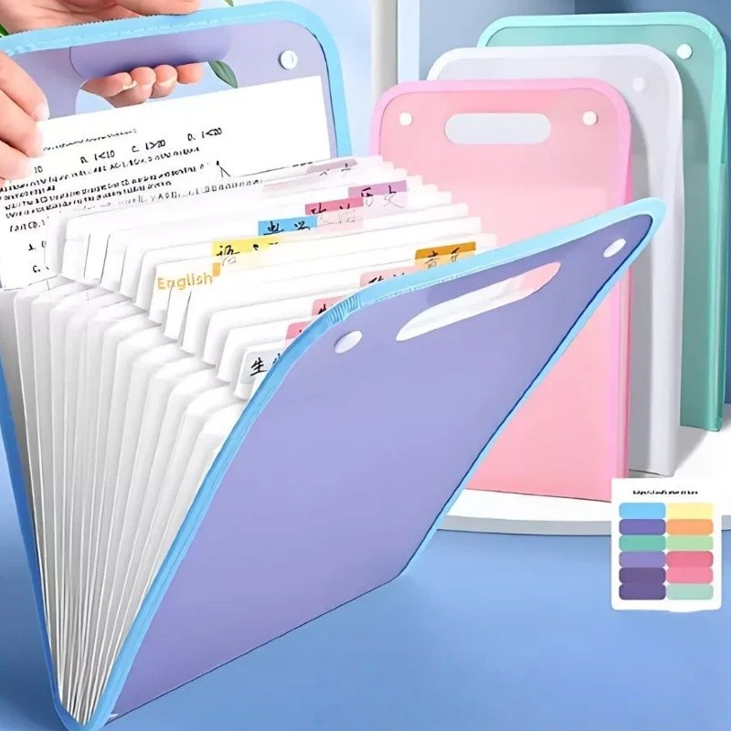 Pasta Sanfonada A4 Vertical com Alça, 12 Divisórias, Organizador para Escola e Escritório