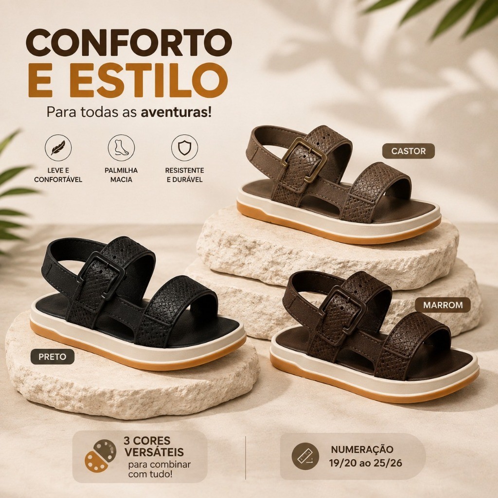 Sandália Baby Menino Papete Infantil Antiderrapante Confortável Leve Ajustável Bebê Primeiros Passos