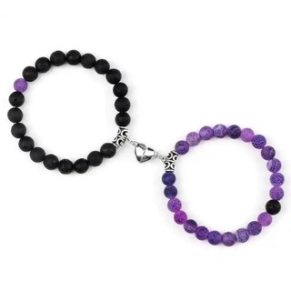 2 Pulseiras de Casal com Pedras Magnéticas de Cura, Cordão Elástico, Pulseira da Amizade para Homens e Mulheres