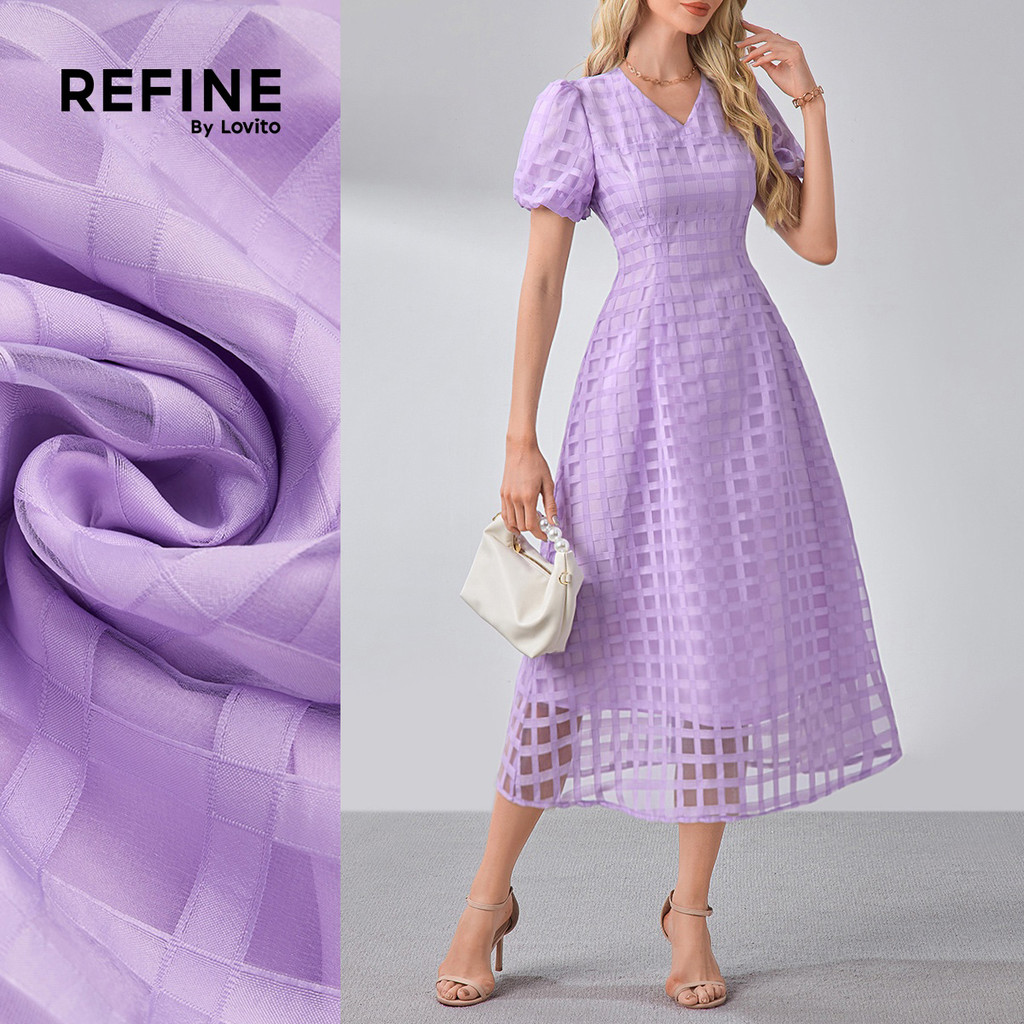 (NEW) (Refine by Lovito) Vestido Jacquard de Dupla Camada para Todas Lilás Claro
