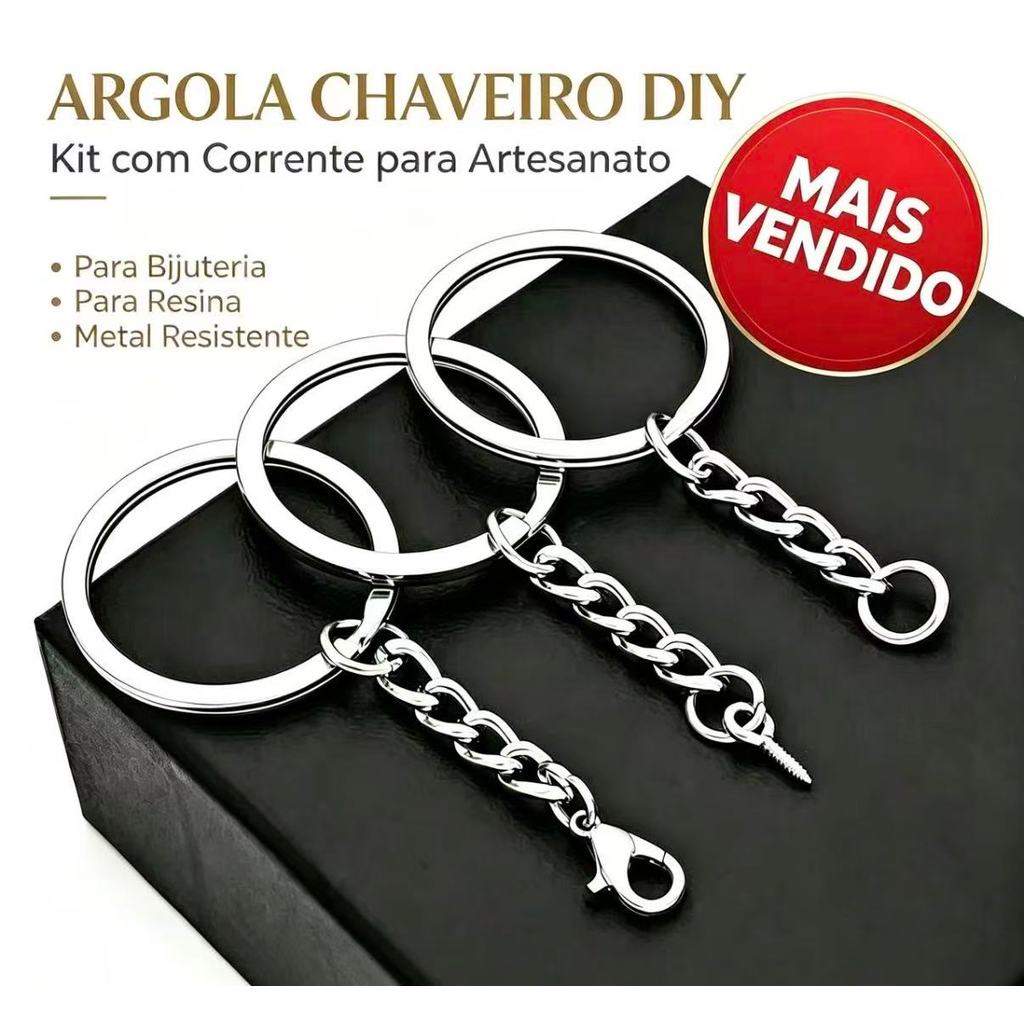 Chaveiro 20/50/100/150 Com Corrente Gancho Lagosta Pino Parafuso Kit DIY Para Bijuteria Resina Artesanato  Ouro/Prata