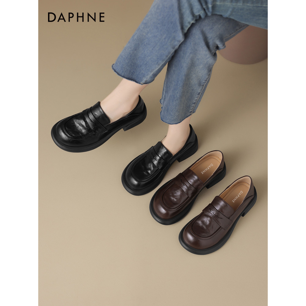 Daphne mocassins femininos 2026 novo estilo único sapatos outono sapatos femininos planos de couro macio ervilhas sapato