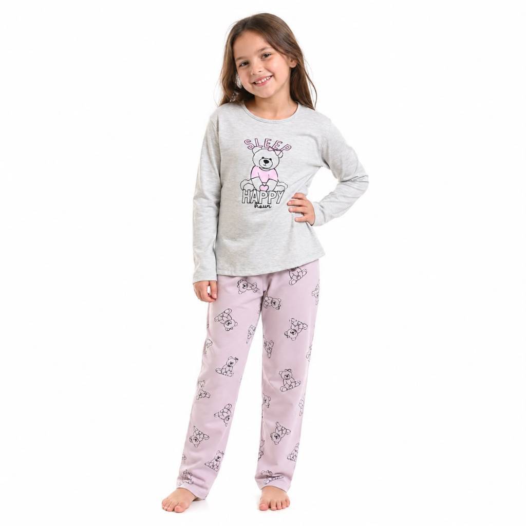 Pijama Infantil Inverno Menina Malha Manga Longa Calça Estampada Kids M G GG DJH