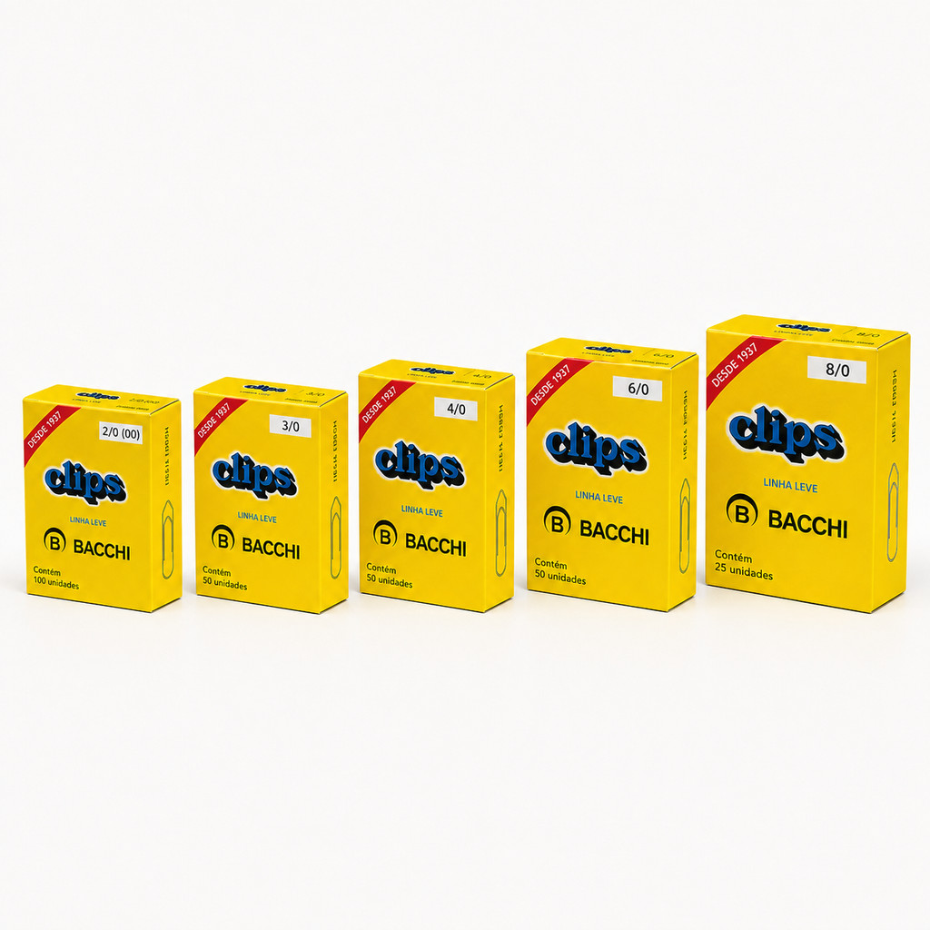 Clips Galvanizado Linha Leve Bacchi | Tamanhos 2/0 3/0 4/0 6/0 8/0 | Caixa Econômica para Escritório