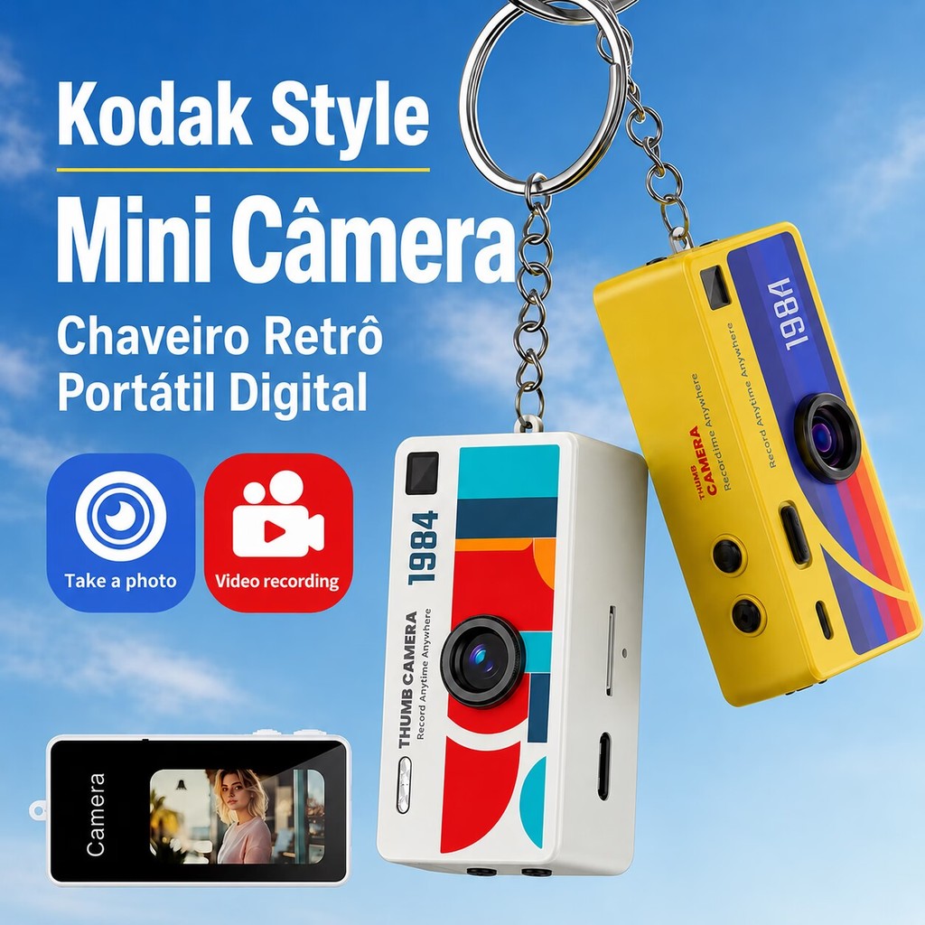Chaveiro Retrô Kodak style 1984 Mini Câmera Digital Foto Video 1080p Ccd Colecionável