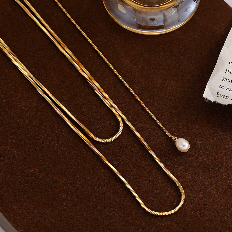 Colar de pérolas, colar leve de corrente tipo cobra para mulheres, estilo novo e sofisticado, colar longo de água doce n