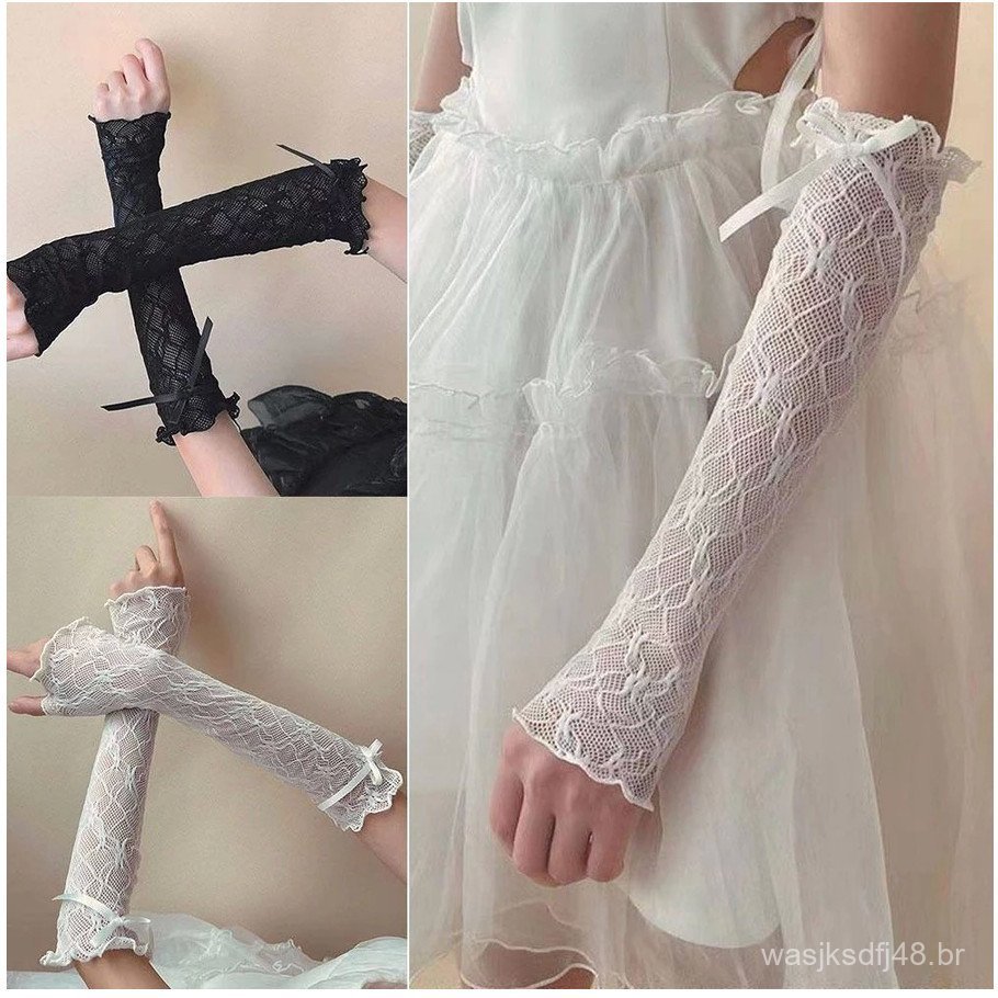 Luva Renda Arrastão com Laço  Cosplay Moda Anime Flexíveis  Festa Fantasia Acessório lorita saara yh7004