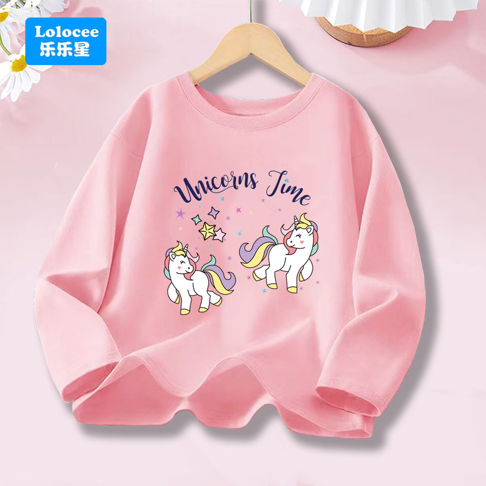 Camiseta De Manga Comprida Para Meninas , Lindo Arco-Íris , Unicórnio , Estrela , Estampa De Desenho Animado , Algodão M