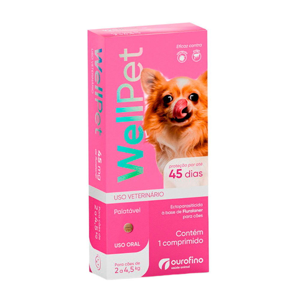 Antipulgas e Carrapatos Wellpet 45mg para Cães 2 a 4,5kg Ourofino 1 Comprimido