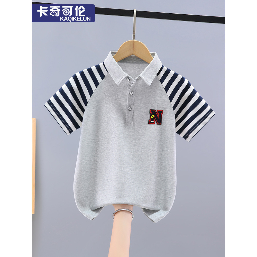 Meninos camiseta de manga curta verão 2026 novo estilo crianças Casual bonito grande menino listrado camisa POLO meninos