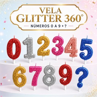 Vela 360° Colorida com Glitter para Bolo de Aniversário