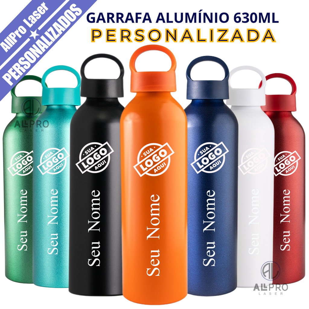 Garrafa Squeeze Alumínio 630ml Personalizada Logo Nome Brindes