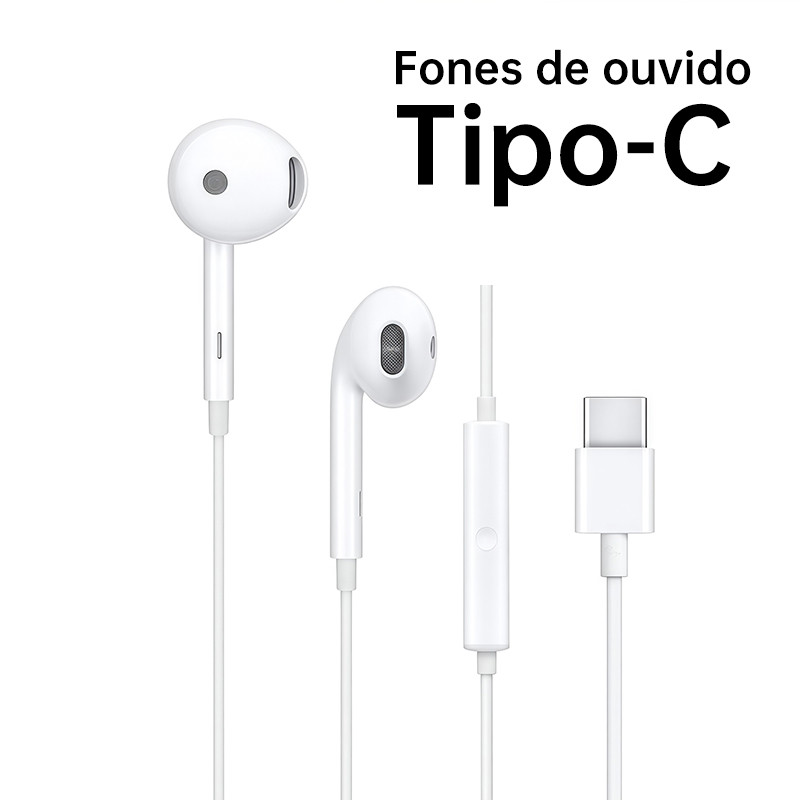 Fone de Ouvido Tipo C Com Microfone Botão Volume