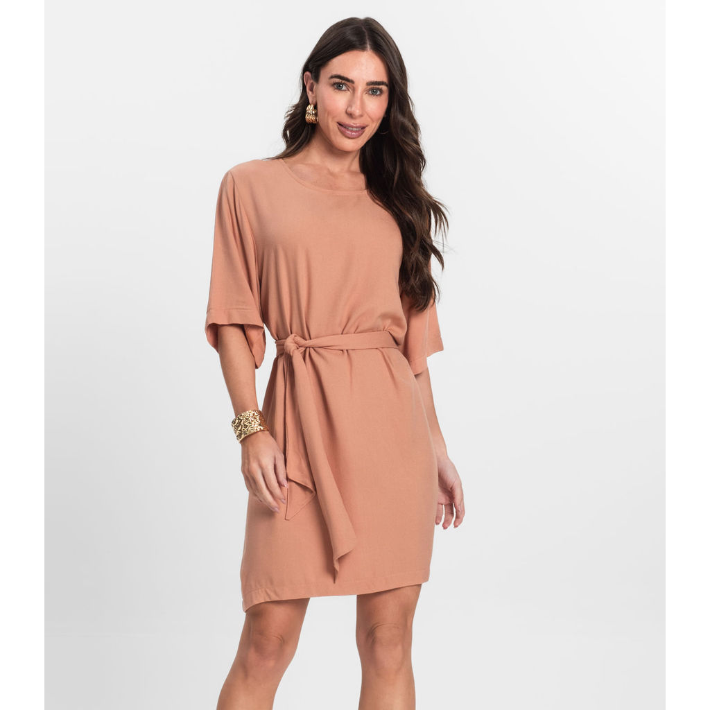 Vestido Curto Feminino Com Cinto Endless Marrom