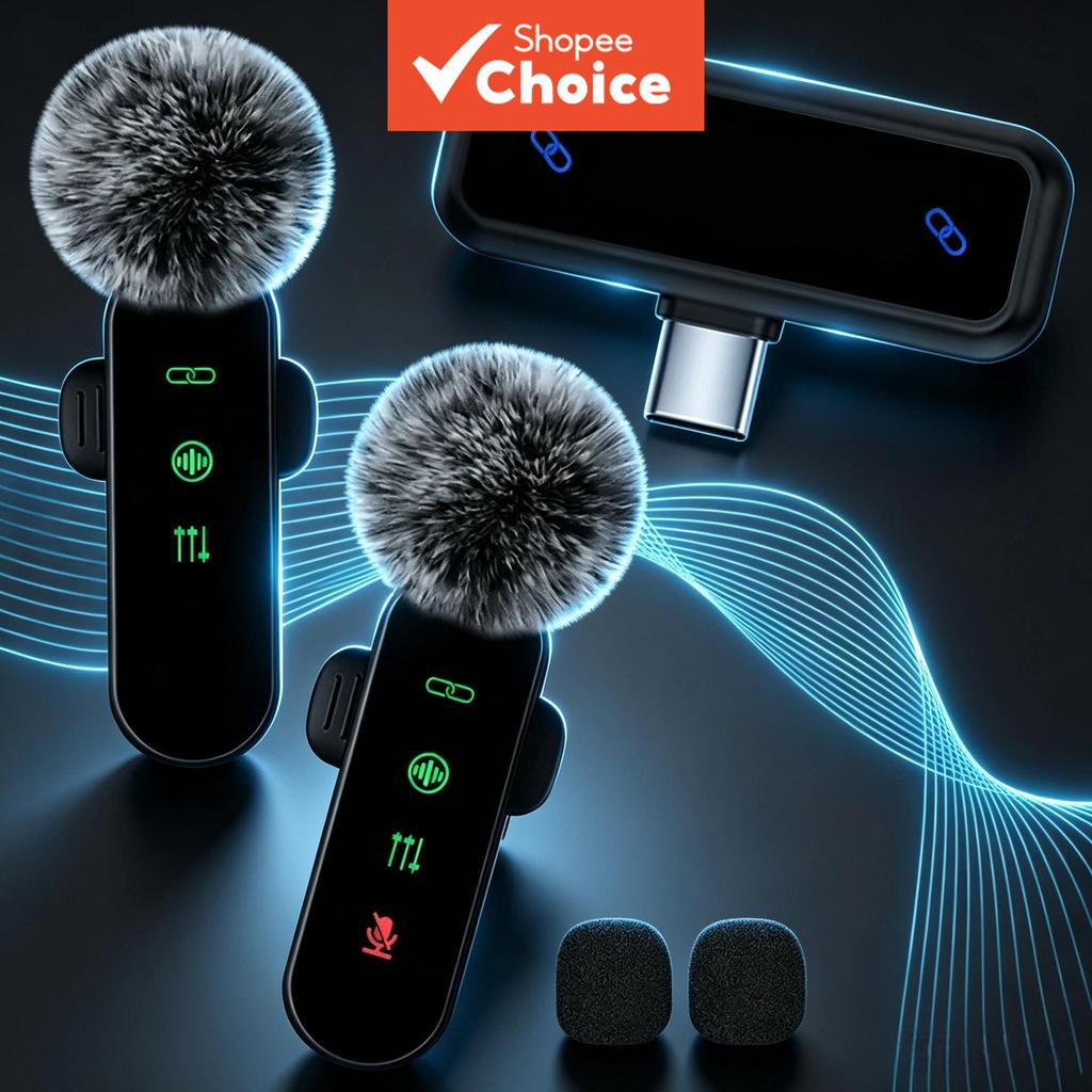 Microfone de Lapela sem Fio Clip-On com 4 Modos de Áudio, Monitoramento em Tempo Real, Bateria de Longa Duração,