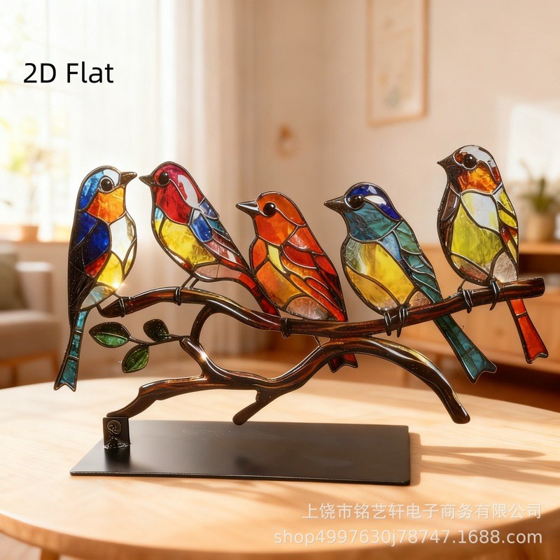 Enfeites de pássaros em estoque pronto, artesanato em Metal, decoração para casa, Animal colorido, arte em ferro, cem fl