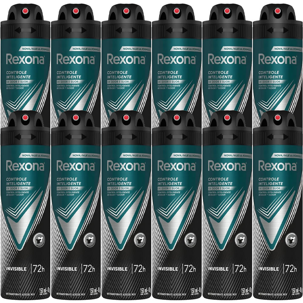 Kit Desodorante Aerosol Rexona Invisible 90g/150ml - 12 Unidades