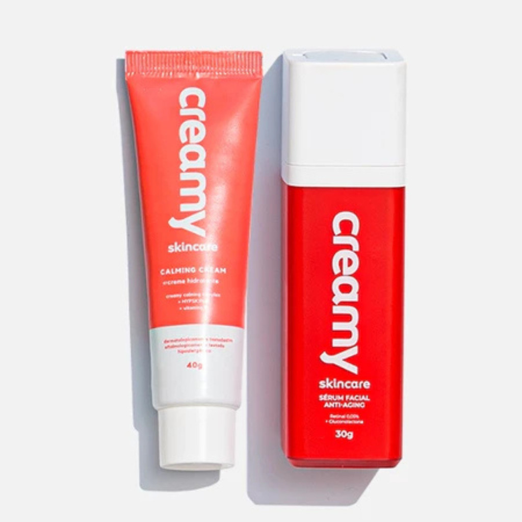 Kit Creamy Skincare Duo Anti-Idade - Sérum Anti idade - Retinal + Gel Creme Hidratante Facial Calming Cream