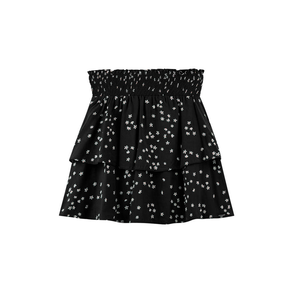 Saia Juvenil Menina Floral Com Babado Beats Preto