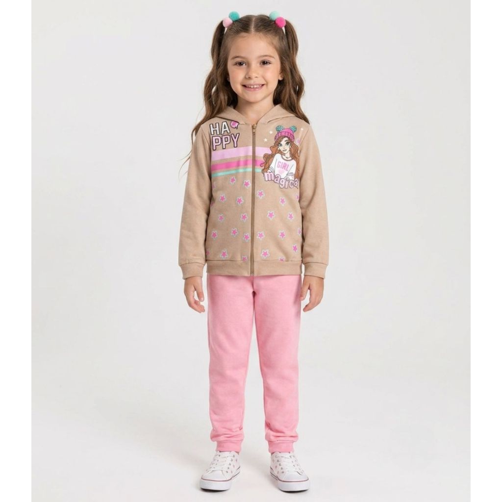 Conjunto Moletom Menina Jaqueta E Calça Kappes Bege