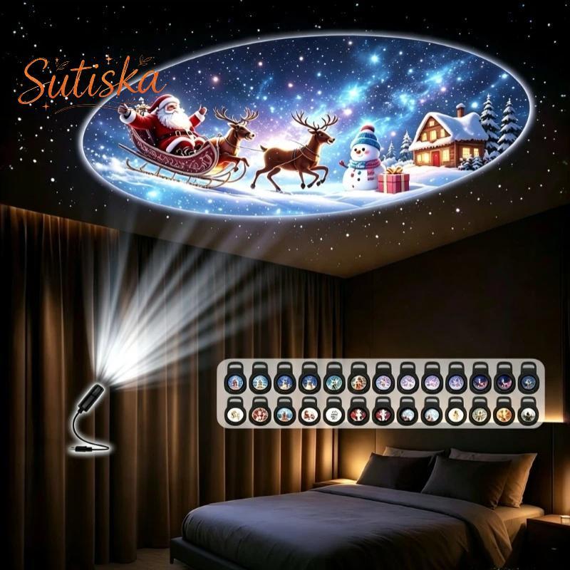sutiska Luz De Projetor LED De Natal Alimentada Por USB , 6 Padrões , Suave Para Quarto De Crianças , Decoração De Feria
