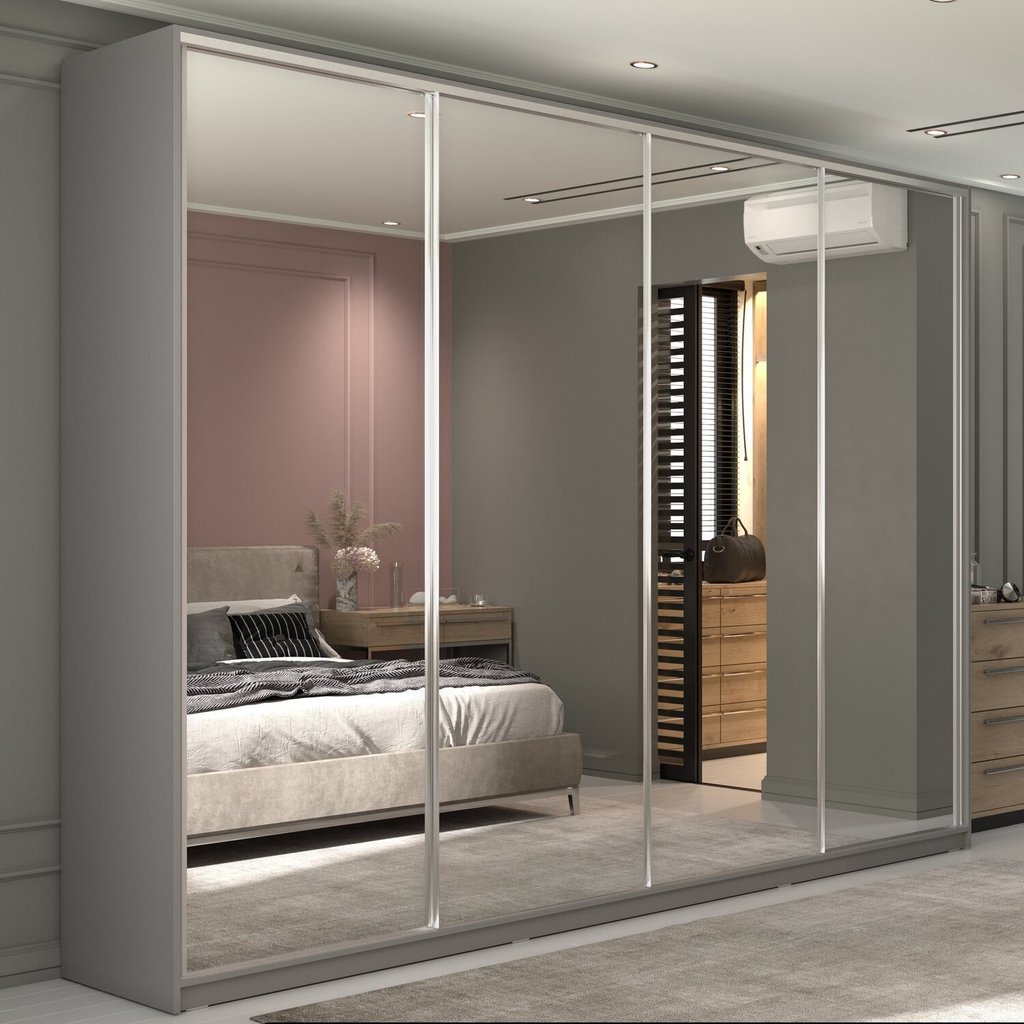 Guarda-Roupa Casal 100% MDF BP com 4 Portas Espelhos Zermatt Cinza Urbi