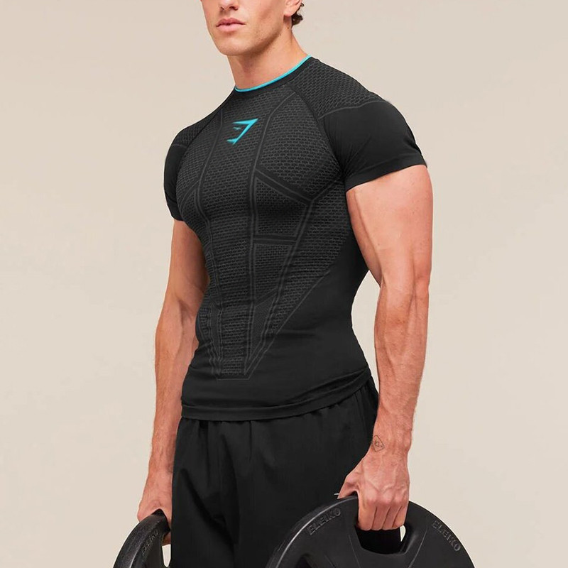 Camiseta Esportiva Masculina De Lazer , Elástica , Justa , Confortável , Treinamento Físico , Manga Curta
