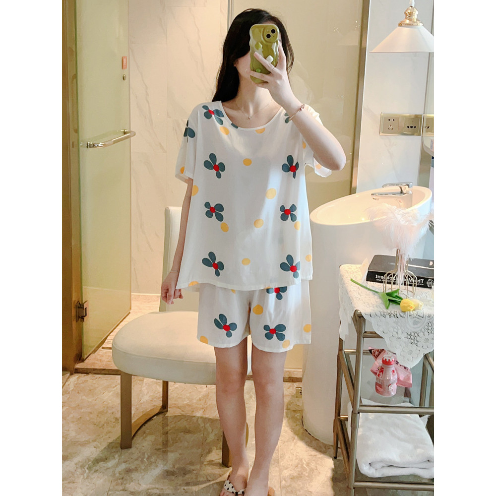 Pijamas de seda de algodão feminino verão estilo fino solto manga curta algodão Artificial Homewear pode usar fora estud