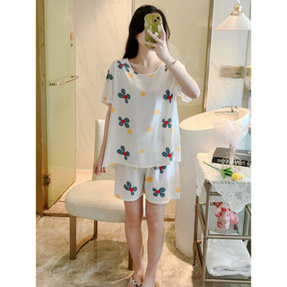 Pijamas de seda de algodão feminino verão estilo fino solto manga curta algodão Artificial Homewear pode usar fora estud