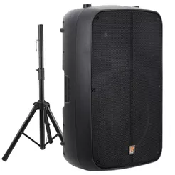 Kit Caixa de Som Ativa Staner SR315M 15 Polegadas 300W RMS Bluetooth USB SD FM Bivolt Automático + Tripé e Cabo